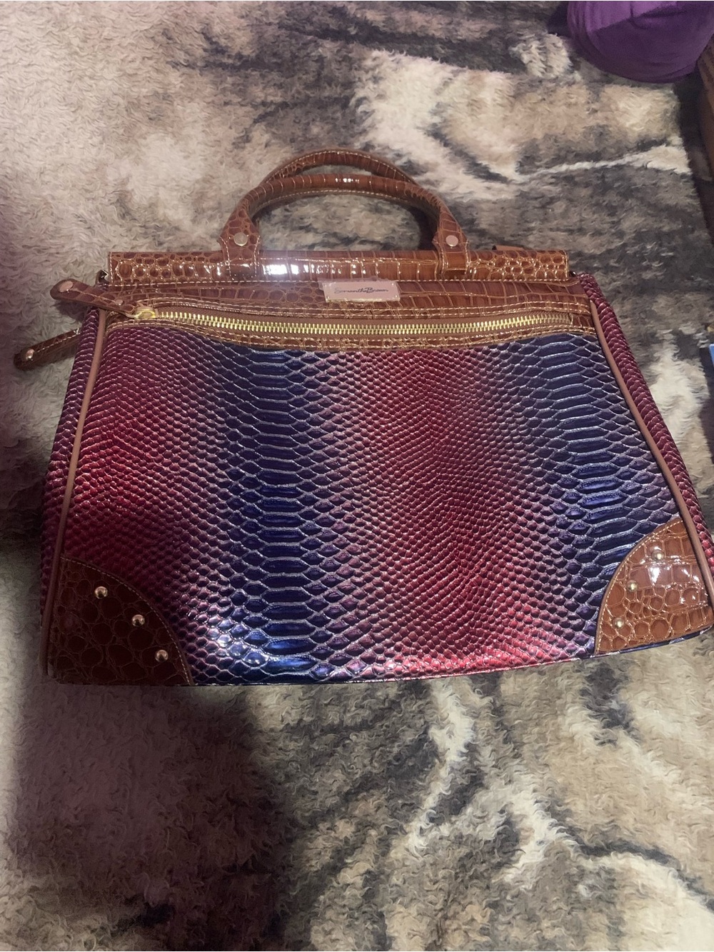 Samantha Brown Croc-Embossed Patterned Dowel Carry-On Bag